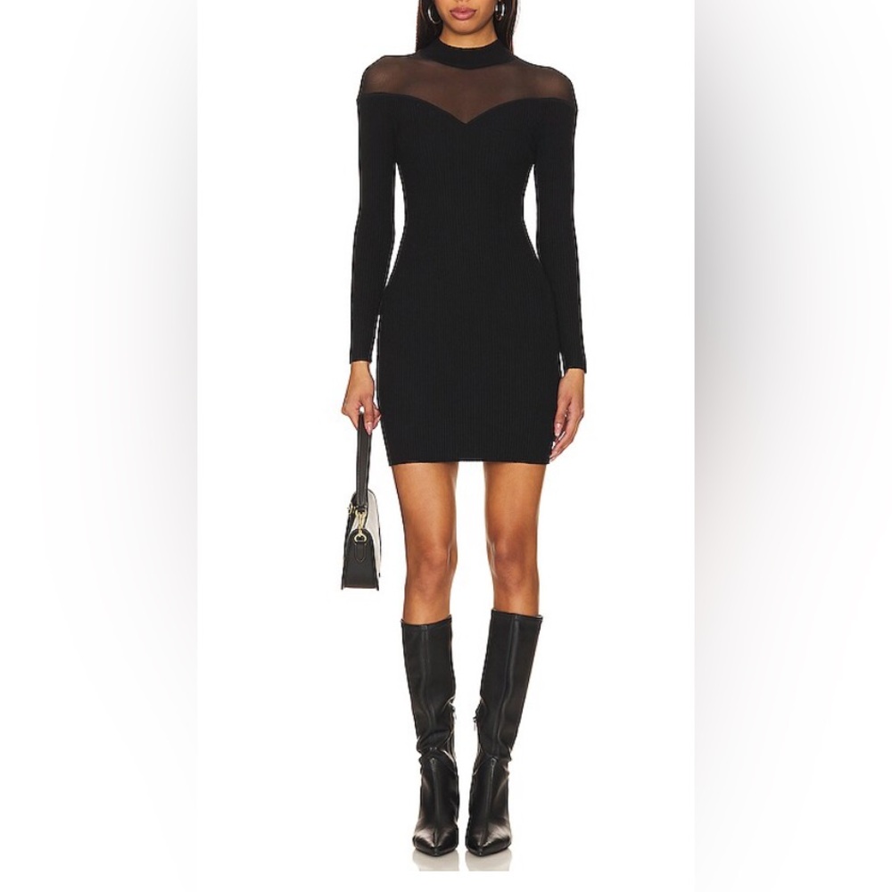 Brand NEW Astr Elegant Black Sheer Panel Dress